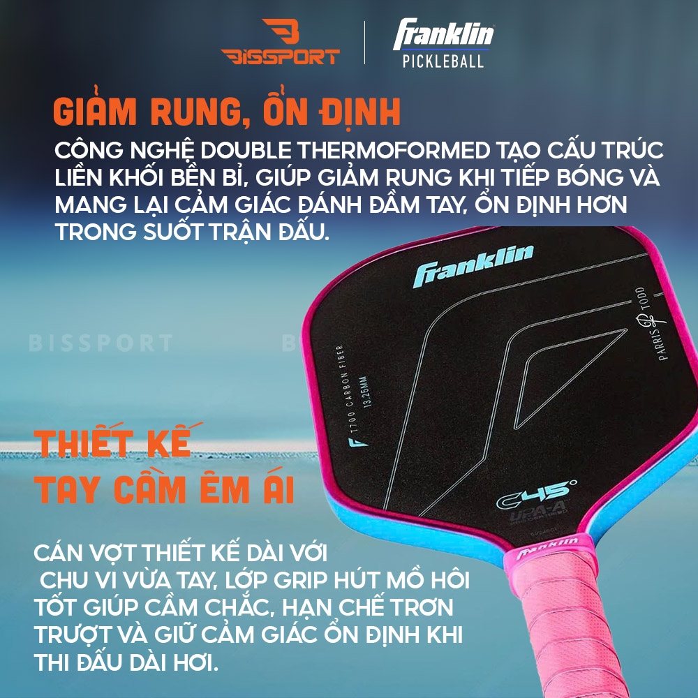 Vợt Pickleball Franklin C45 13.2mm Tím Parris Todd Chính Hãng - Ổn Định - Bền Nhẹ - Tối Ưu Lối Đánh - Tạo Xoáy Tốt